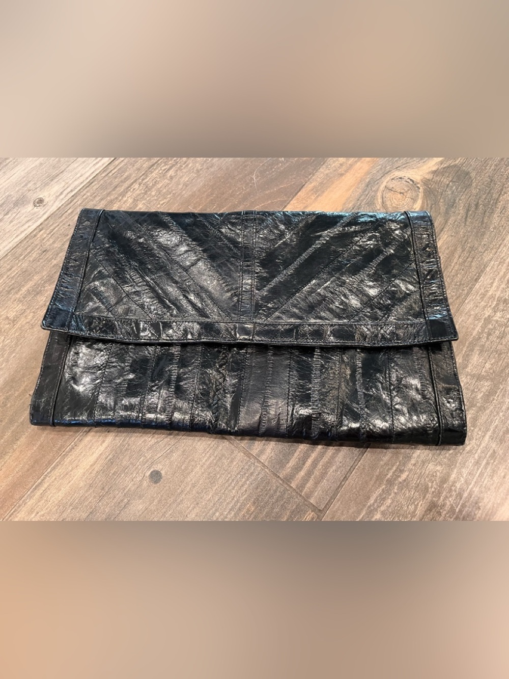 Vintage Korea 100% Genuine Exotic Eel Skin Leather Black  Purse Handbag Clutch